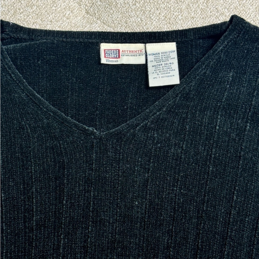 Vintage Faded Glory Black Ribbed Knit Sweater Women’s Large